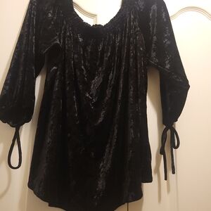 Jessica Simpson Elegant Black Velvet Blouse with Sleeve Ties